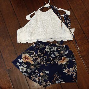 Two piece set cropped halter top and shorts